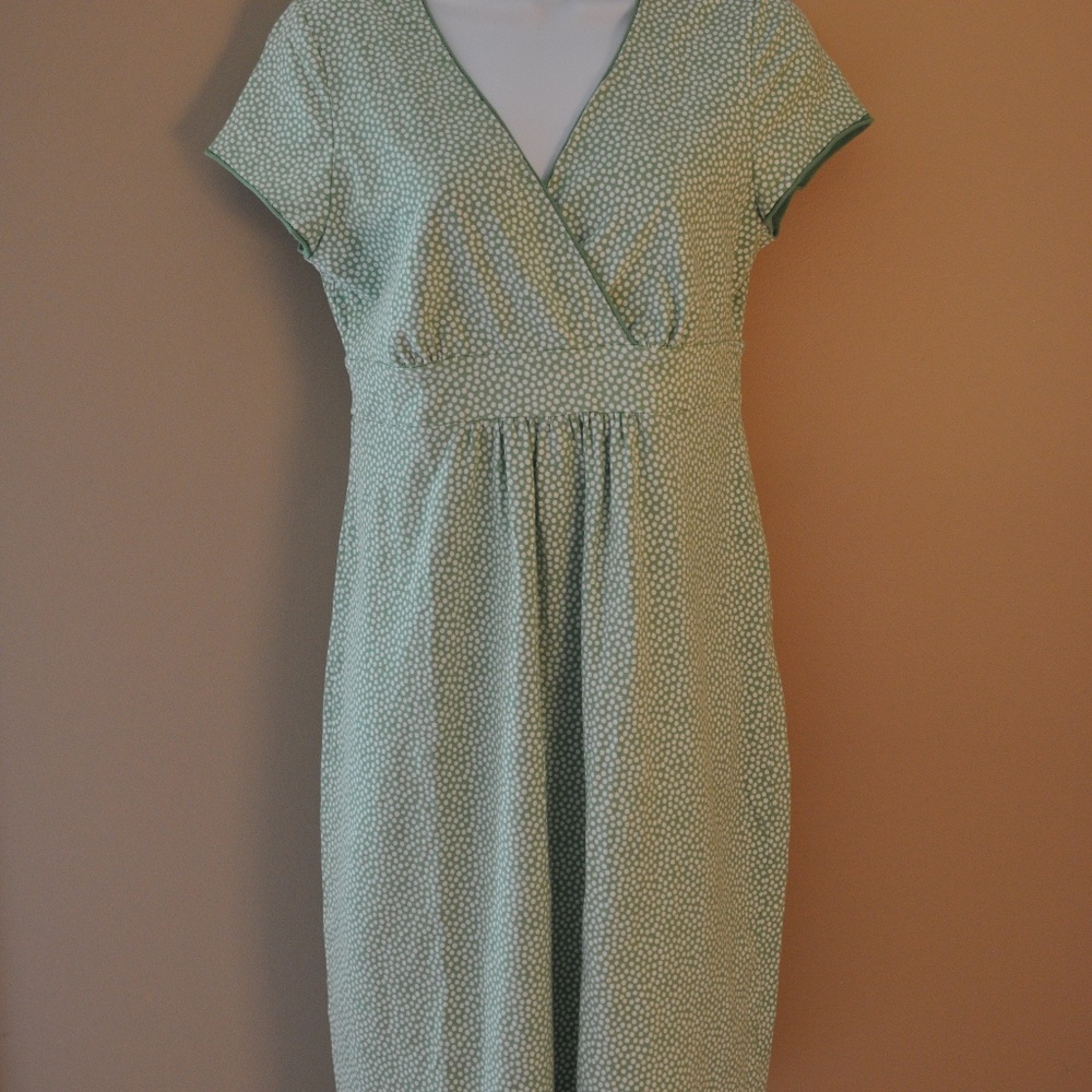 Boden Cotton Dress- Mint green with white polka-dots, size 6R